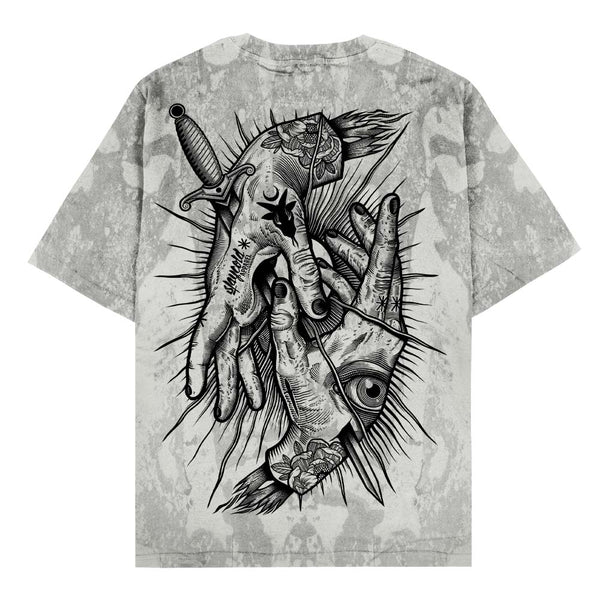 Think Twice - Oversized T-Shirt (grey bleached) 200GSM Mockup