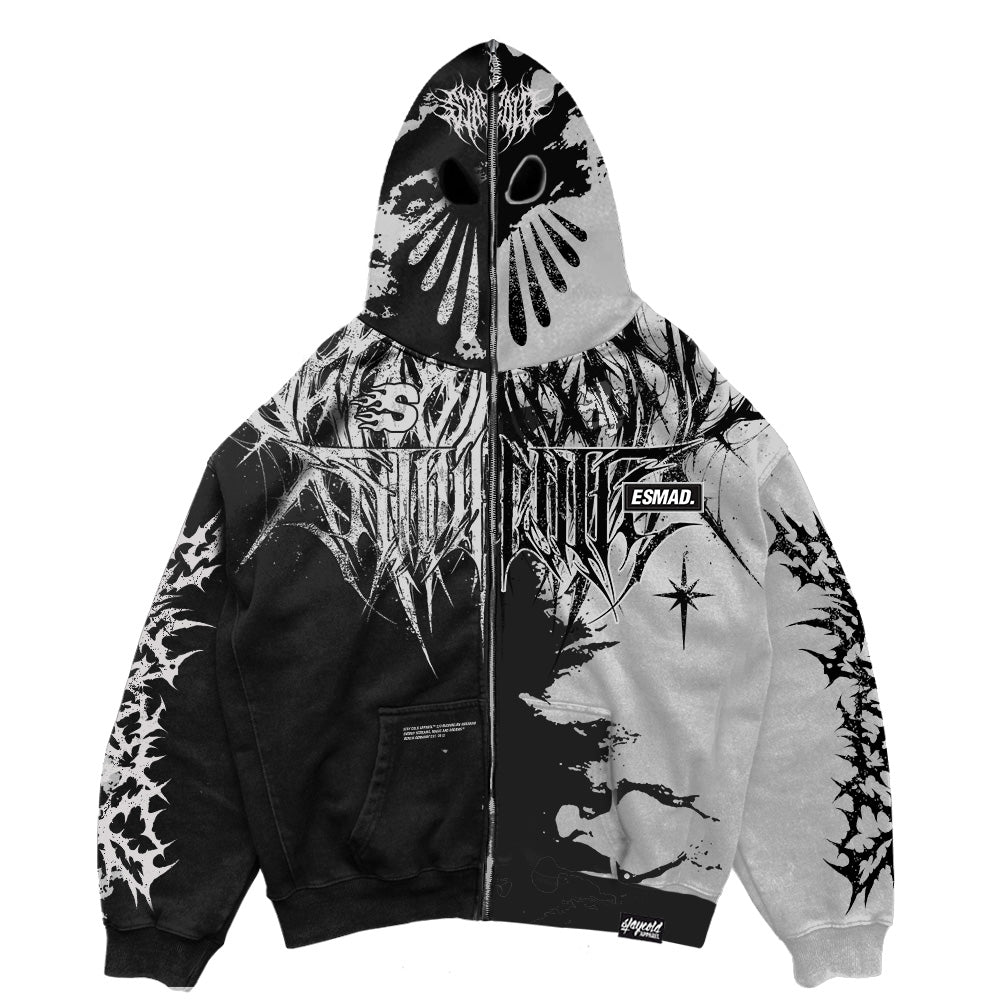 Lord Of Chaos (half half) - Heavy Zipper Hoodie (400GSM) Mockup