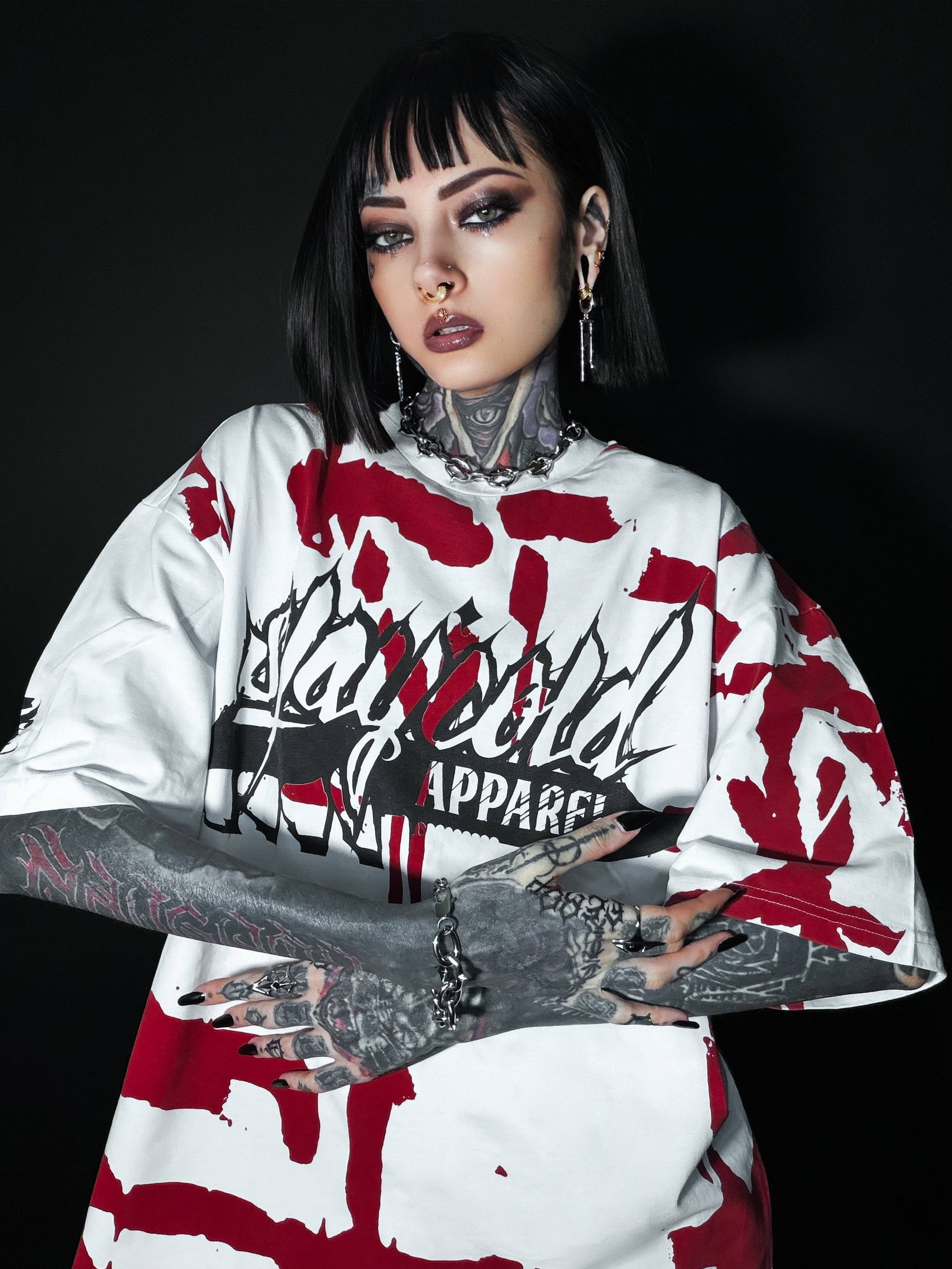 Backstabber (White Red) - Oversized T-Shirt (200GSM)