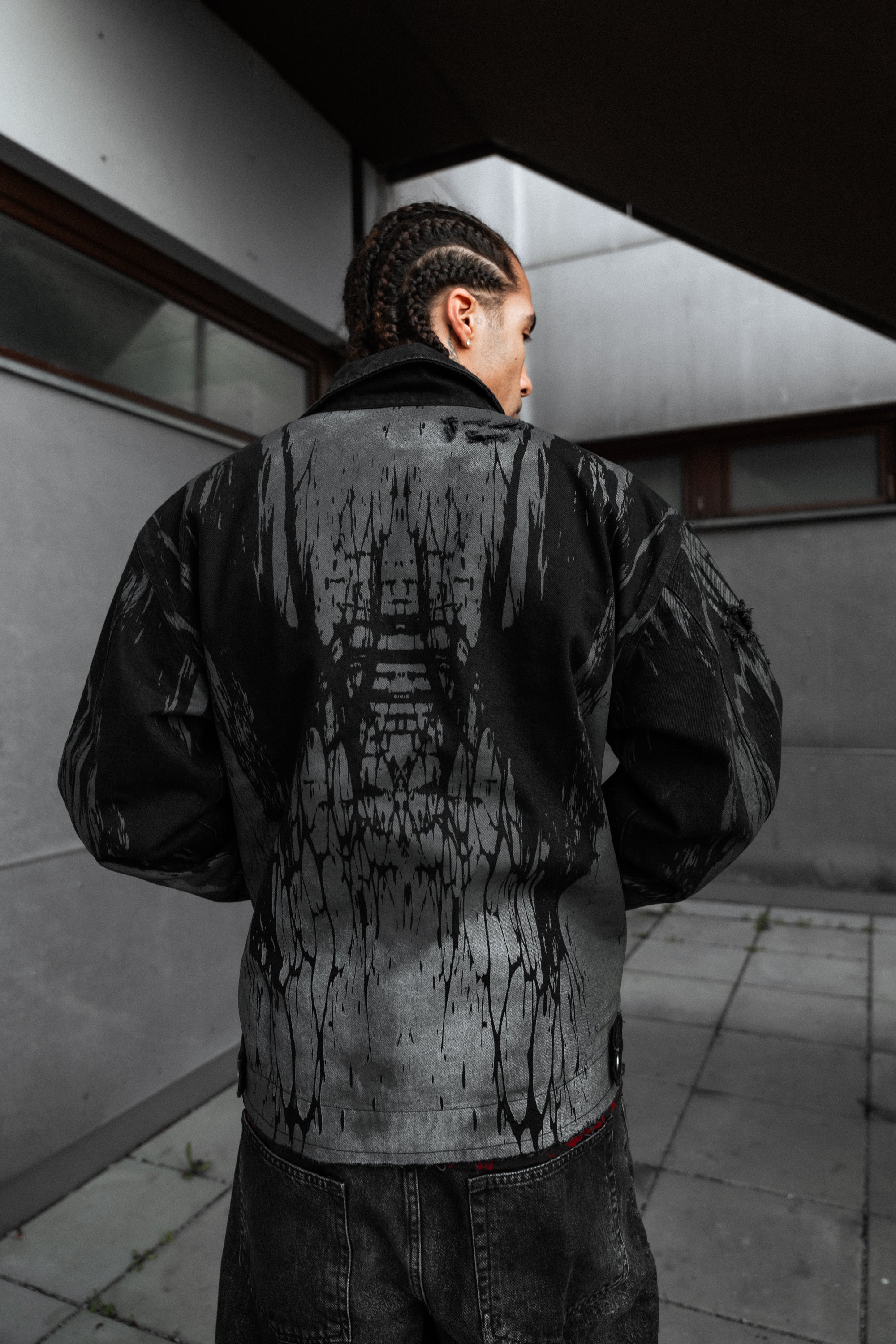 Ash Grid (Dirty Grey) - Distressed Denim Jacket (380GSM)