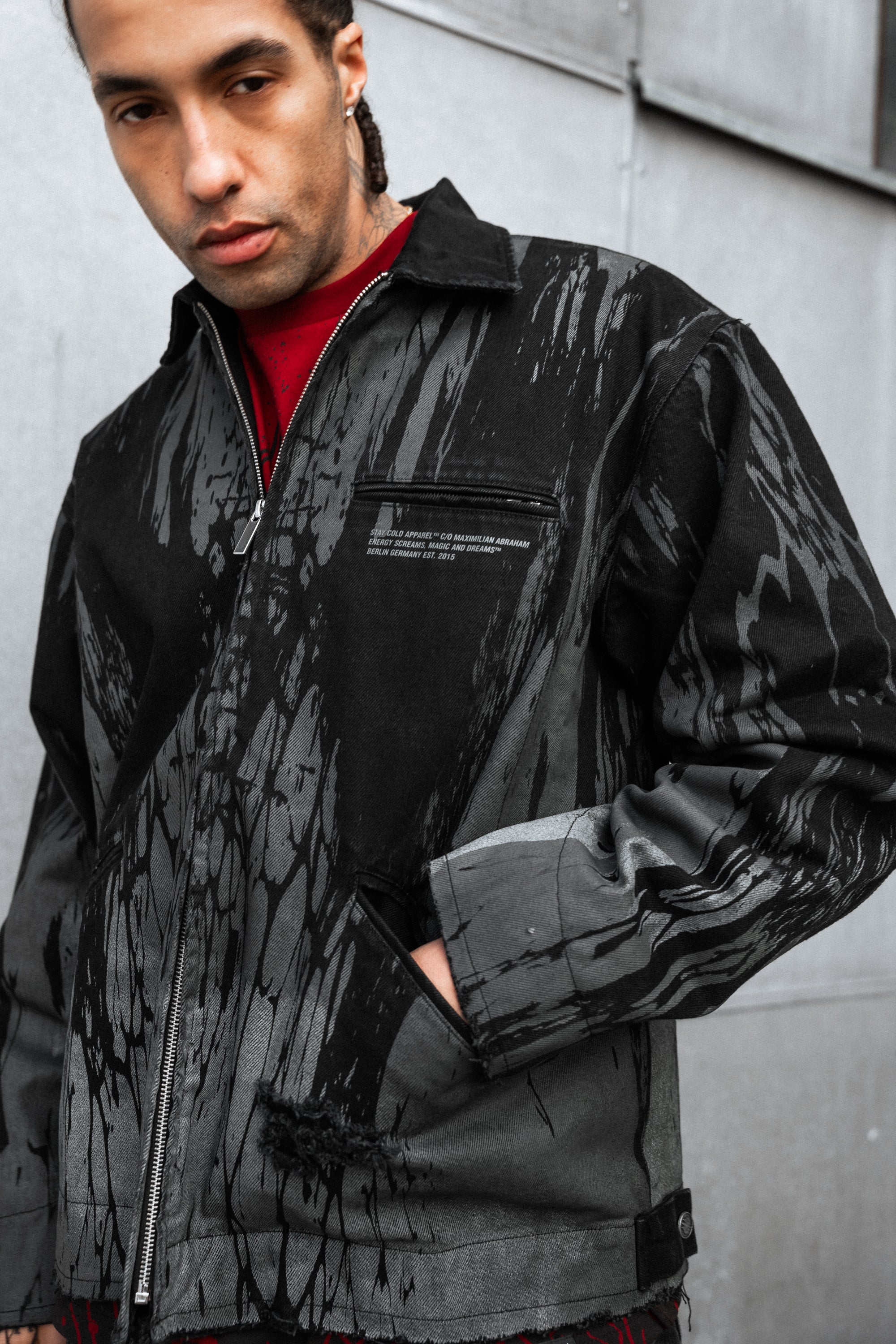 Ash Grid (Dirty Grey) - Distressed Denim Jacket (380GSM)