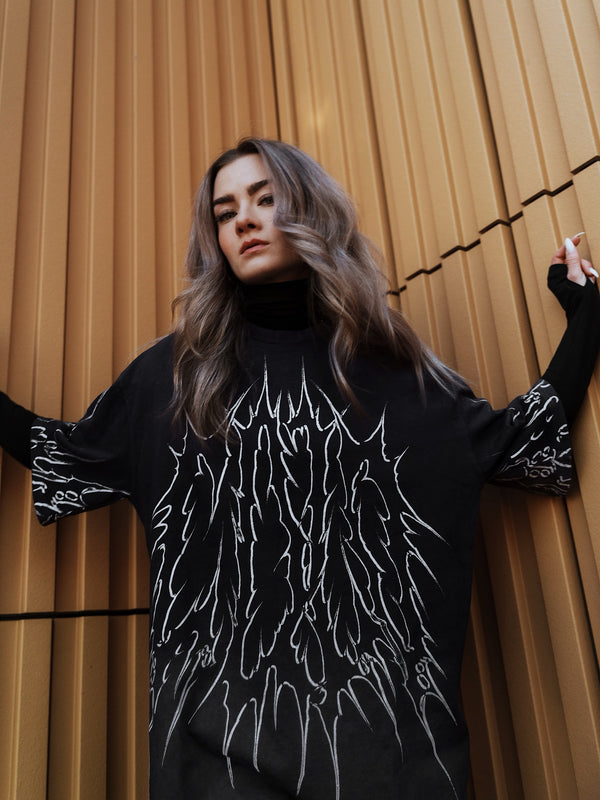 Black Razor (Black Bleached) - Heavy Oversized T-Shirt (250GSM) Lifestyle Image