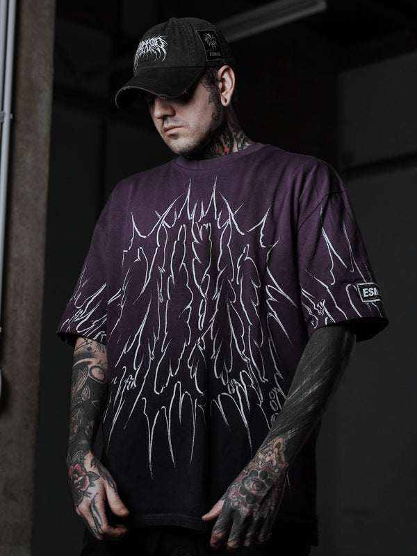 Black Razor (Purple Bleached)  - Heavy Oversized T-Shirt (250GSM) Lifestyle Image