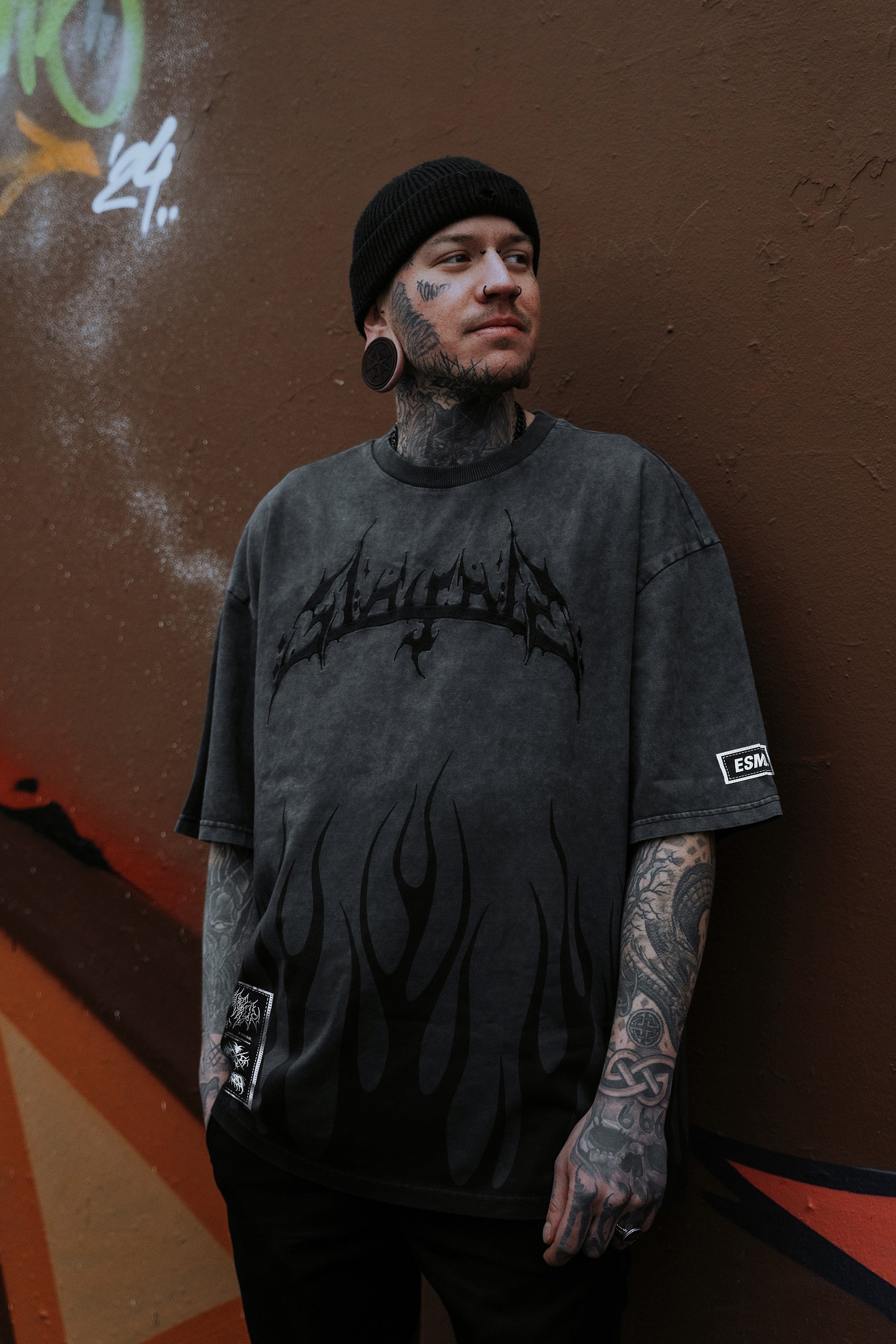 Black Torch (Petrol Bleached) - Heavy Oversized T-Shirt (250GSM)