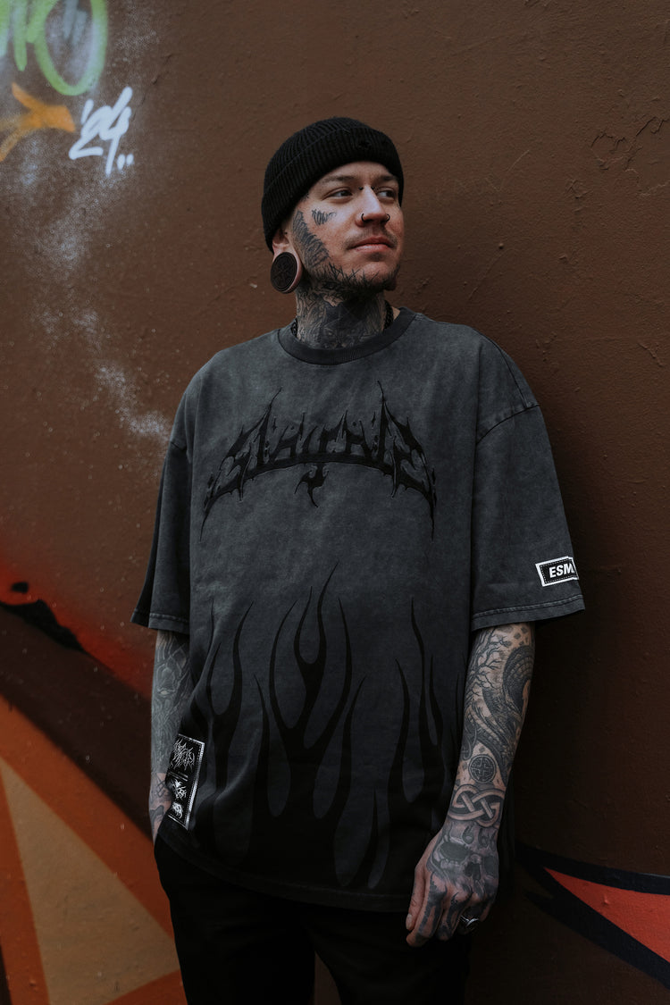 Black Torch (Petrol Bleached) - Heavy Oversized T-Shirt (250GSM) Image 4