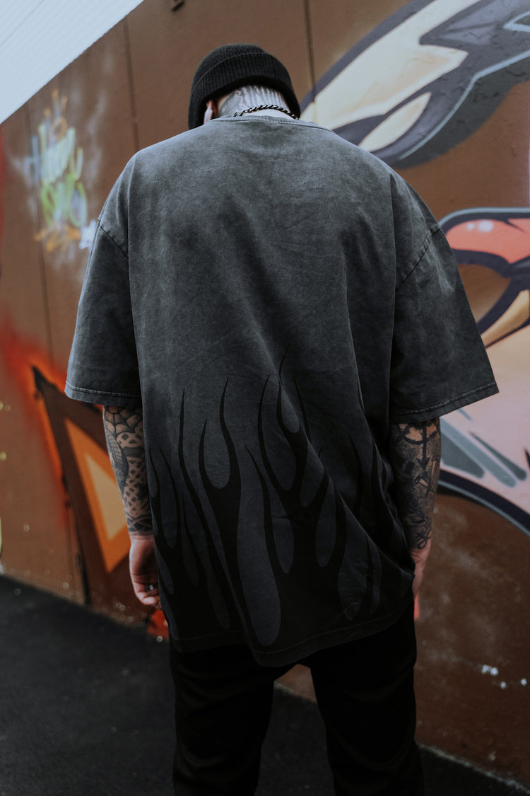Black Torch (Petrol Bleached) - Heavy Oversized T-Shirt (250GSM) Image 2