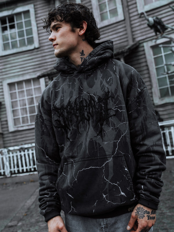 Bloodshot - Heavy Oversized Hoodie (Black Acid) 400GSM Lifestyle Image
