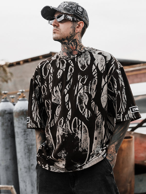 Grimfall (sandstone) - Heavy Oversized T-Shirt (250GSM) Lifestyle Image