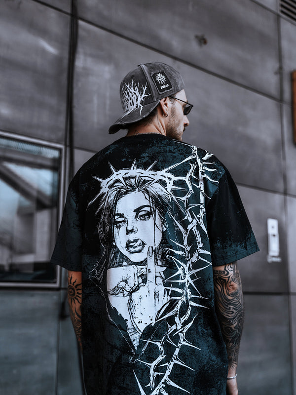 Middle Finger Up (blue) - Customized Regular T-Shirt 200GSM Lifestyle Image
