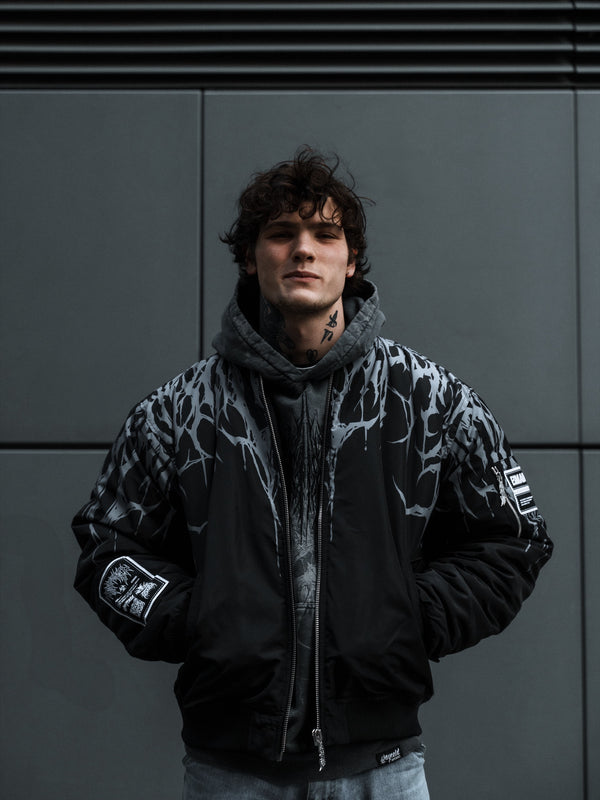 Reign Of Blood (grey) - Bomber Jacket (Acid Washed) Lifestyle Image