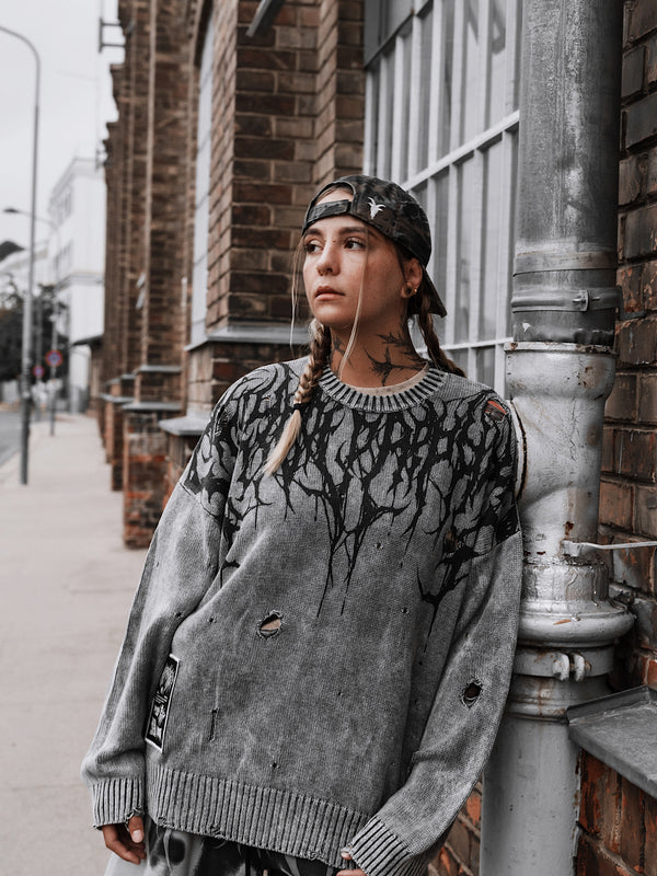 Reign Of Blood (grey bleach) - Knit Sweater (600GSM) Lifestyle Image