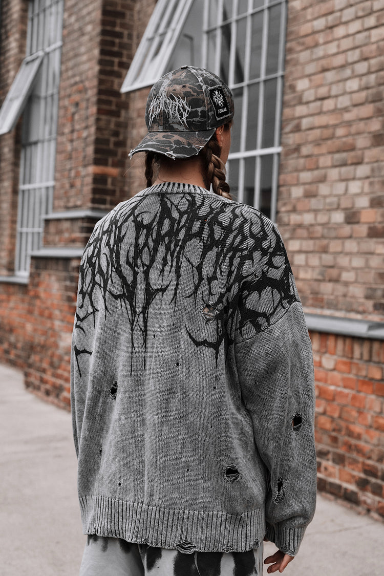 Reign Of Blood (grey bleach) - Knit Sweater (600GSM) Image 3