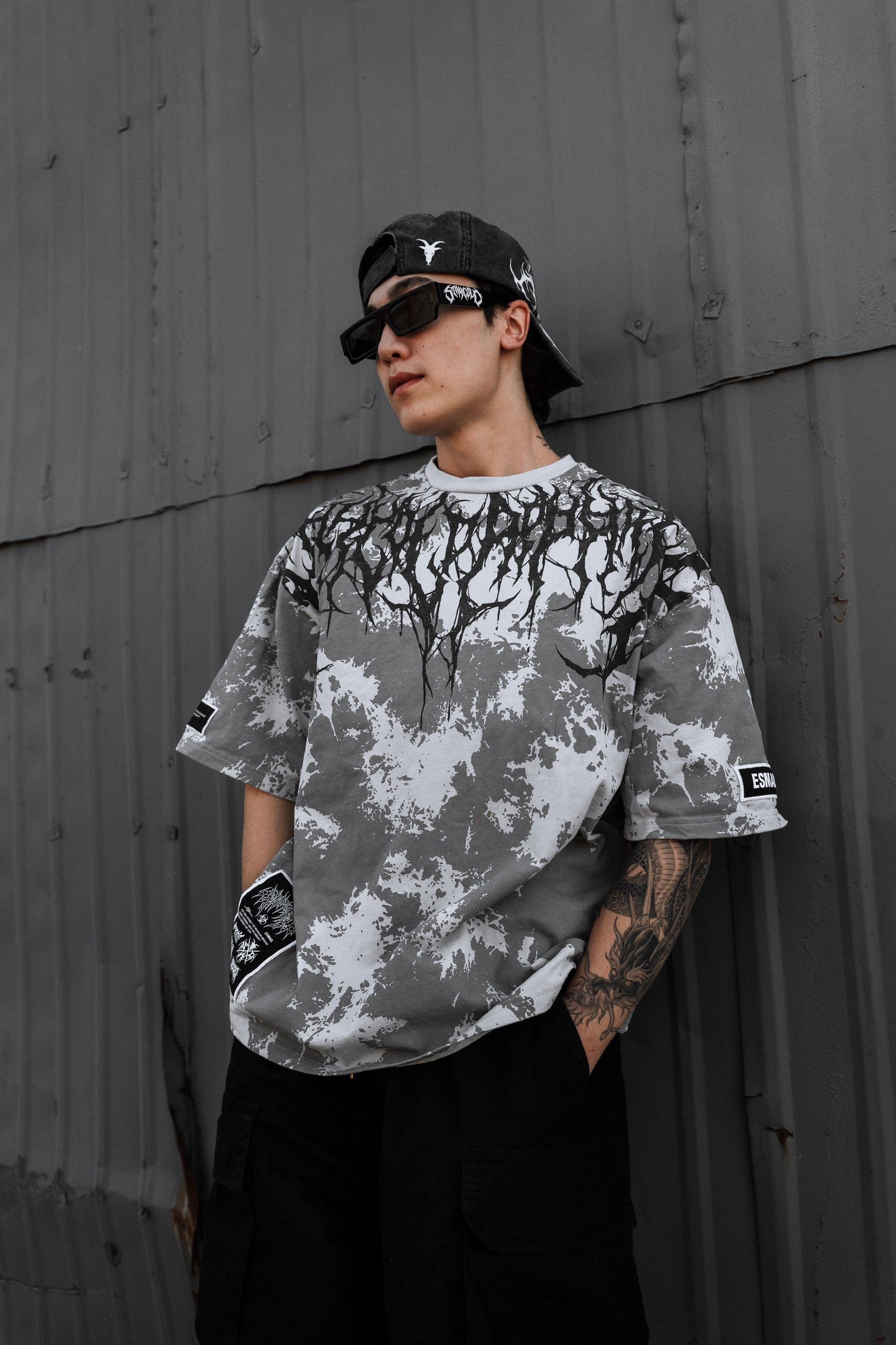 Reign Of Blood (lightgrey) - Heavy Oversized T-Shirt (tie dye) 250GSM