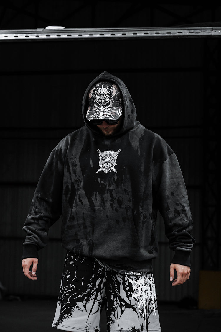 Think Twice (grey dye) - Oversized Hoodie (350GSM) Image 3