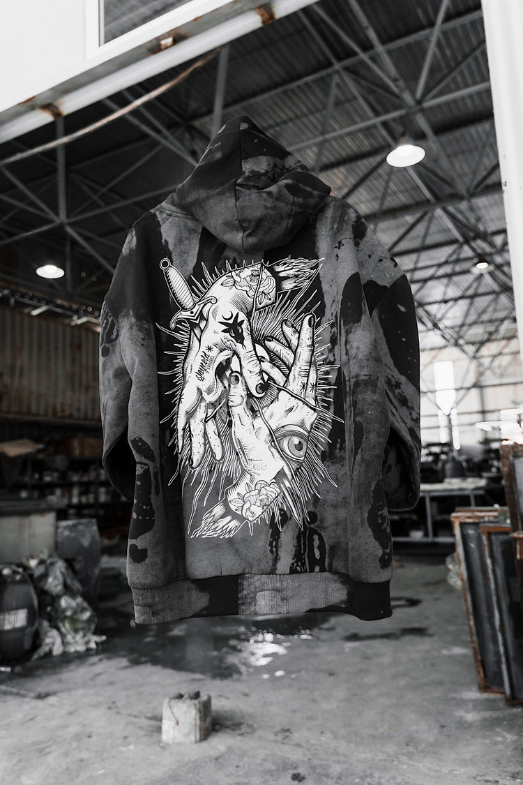 Think Twice (grey dye) - Oversized Hoodie (350GSM) Image 5