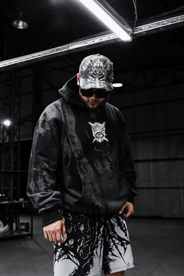 Think Twice (grey dye) - Oversized Hoodie (350GSM) Image 6