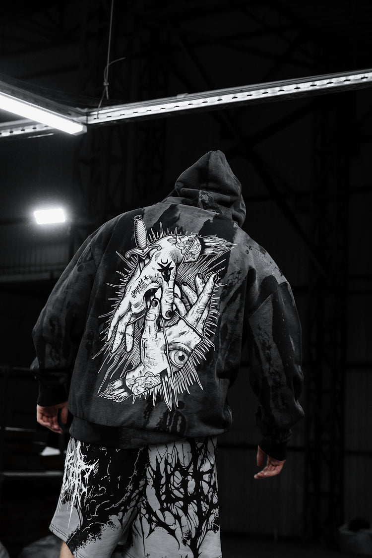 Think Twice (grey dye) - Oversized Hoodie (350GSM) Image 7