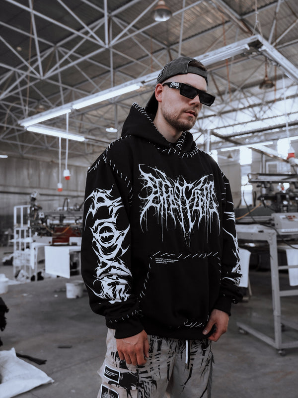 Void Woven - Heavy Oversized Hoodie (Black) 400GSM Lifestyle Image