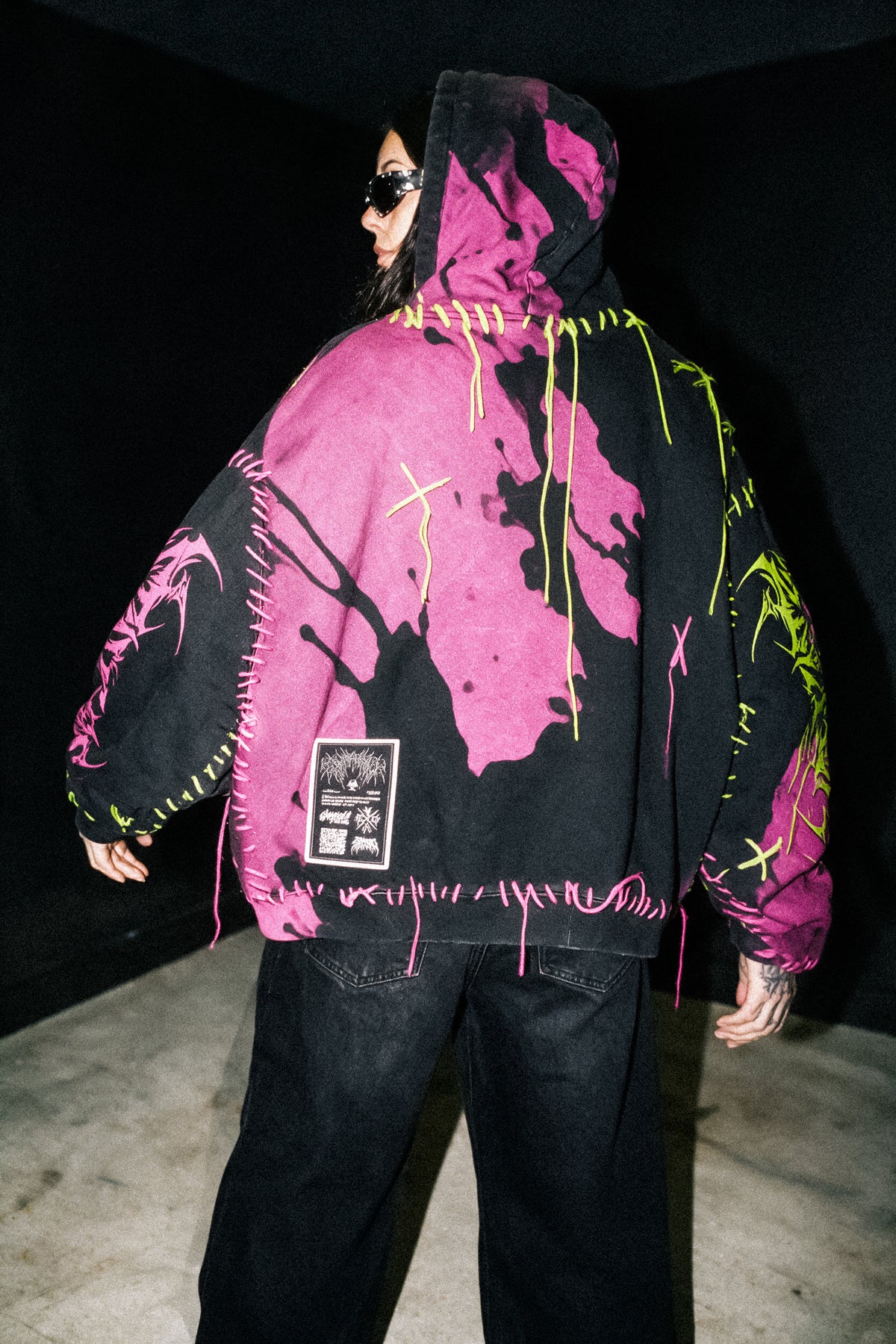 Void Woven (Black Pink) - Heavy Oversized Hoodie (400GSM)