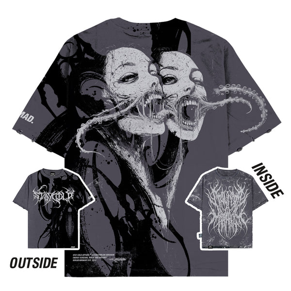 Bride Of The Maw (Black Acid Washed) - Reversible Oversized T-Shirt (200GSM) Mockup