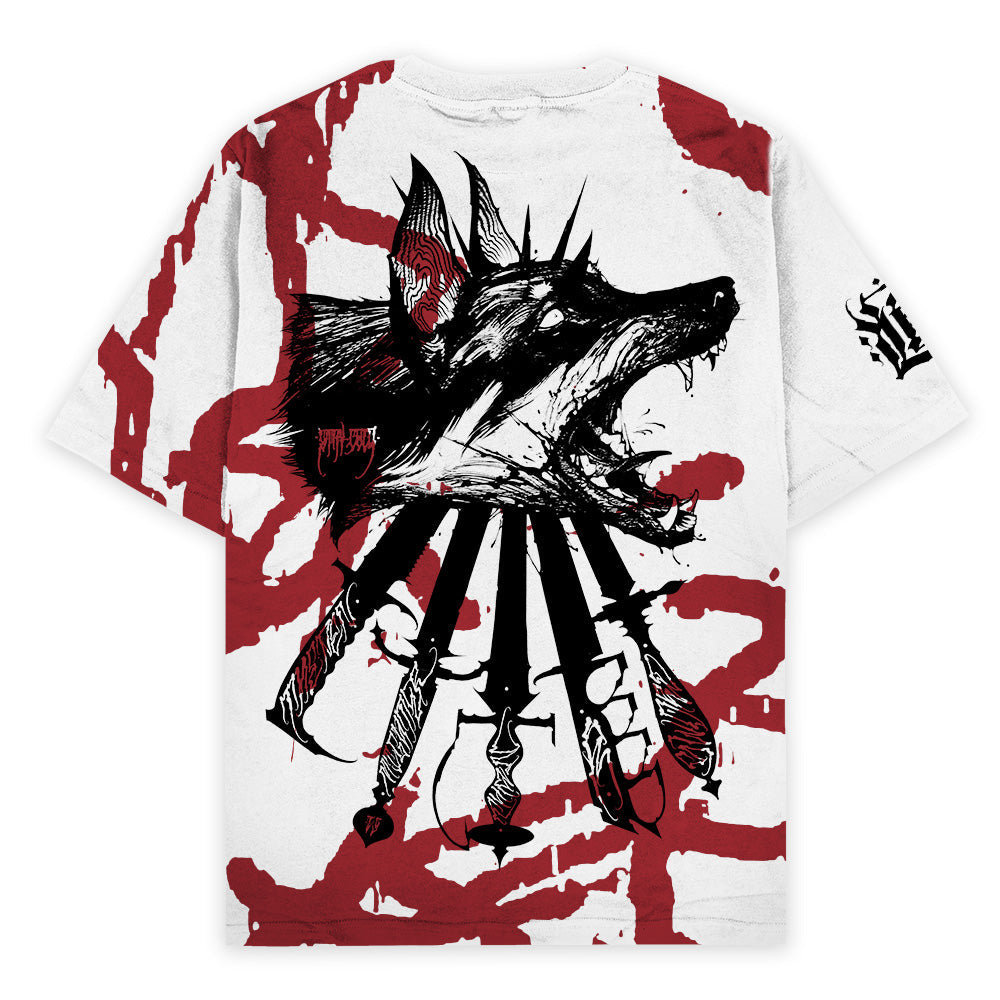 Backstabber (White Red) - Oversized T-Shirt (200GSM)