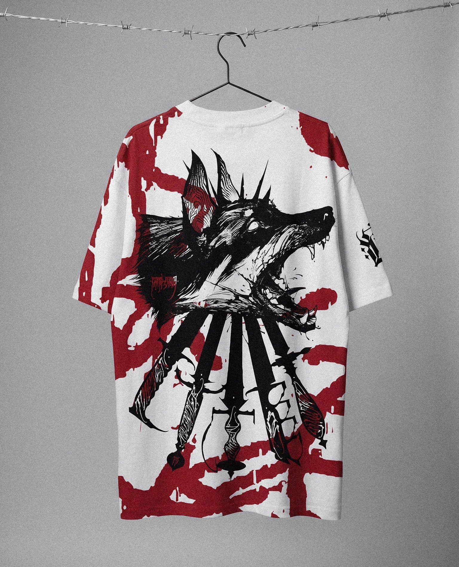 Backstabber (White Red) - Oversized T-Shirt (200GSM)