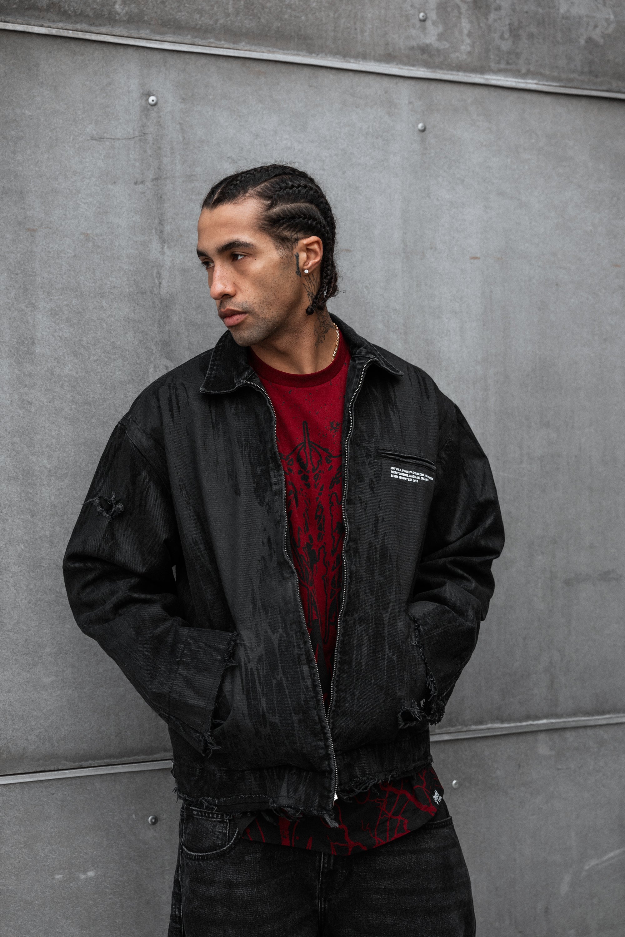 Black Anvil (Dark Grey) - Distressed Denim Jacket (380GSM)