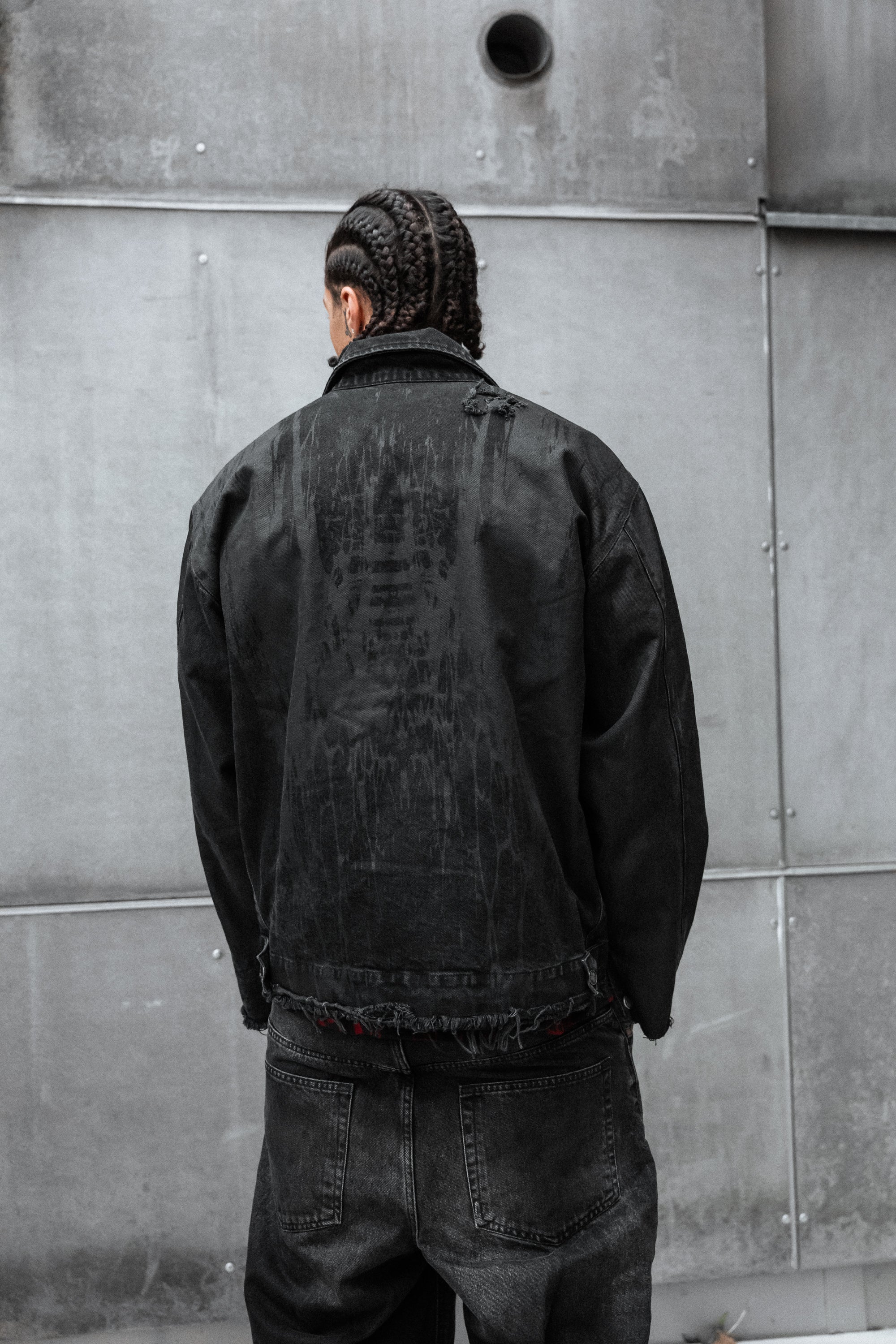 Black Anvil (Dark Grey) - Distressed Denim Jacket (380GSM)