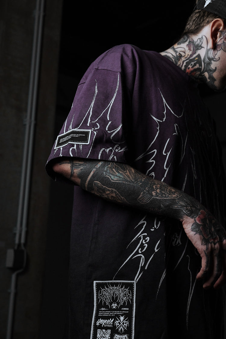 Black Razor (Purple Bleached)  - Heavy Oversized T-Shirt (250GSM) Image 3