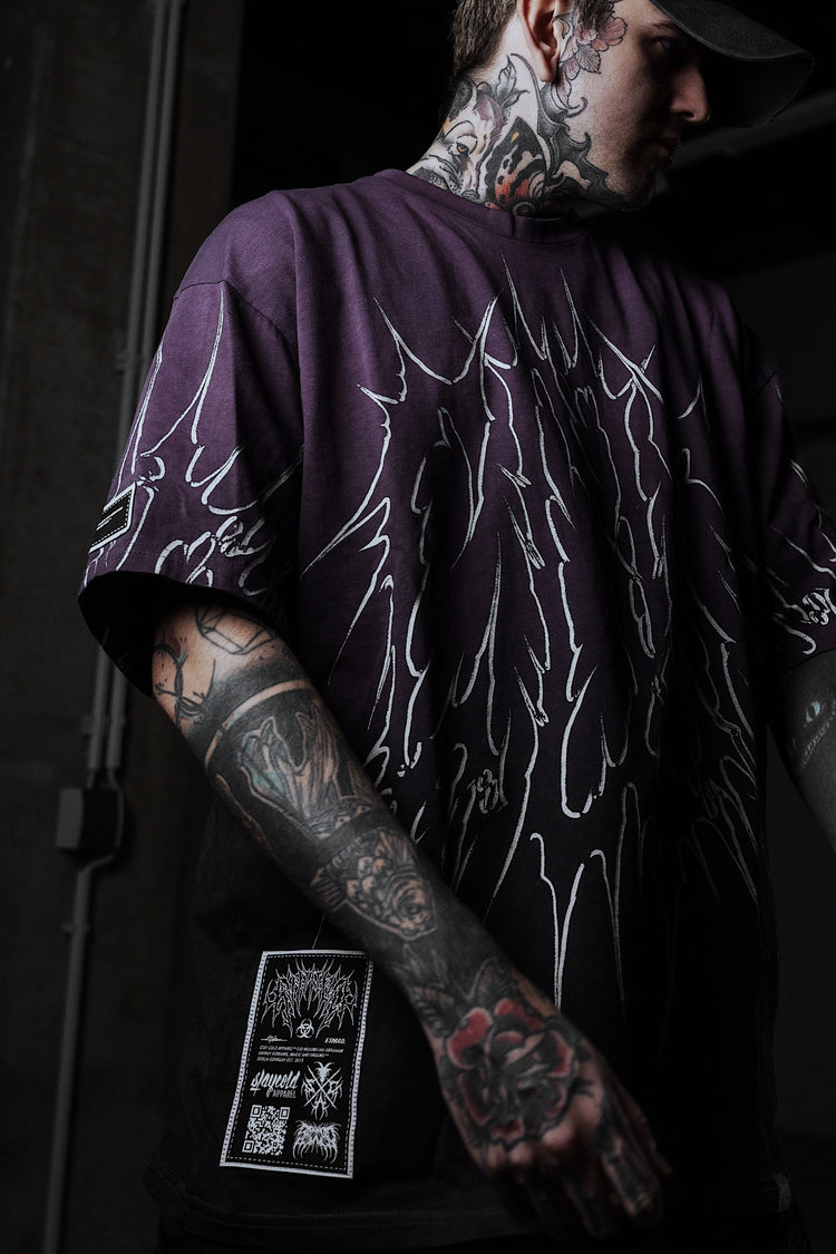 Black Razor (Purple Bleached)  - Heavy Oversized T-Shirt (250GSM) Image 6