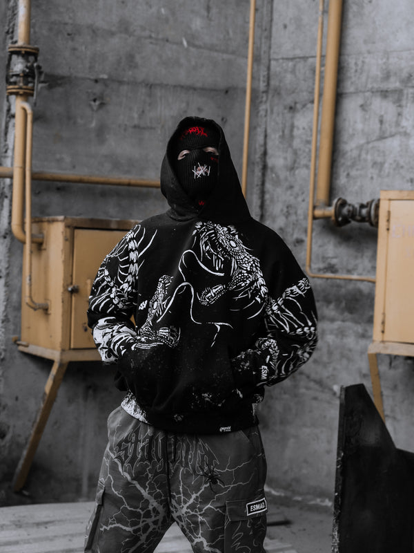 Black Spine (black) - Heavy Oversized Hoodie (400GSM) Lifestyle Image