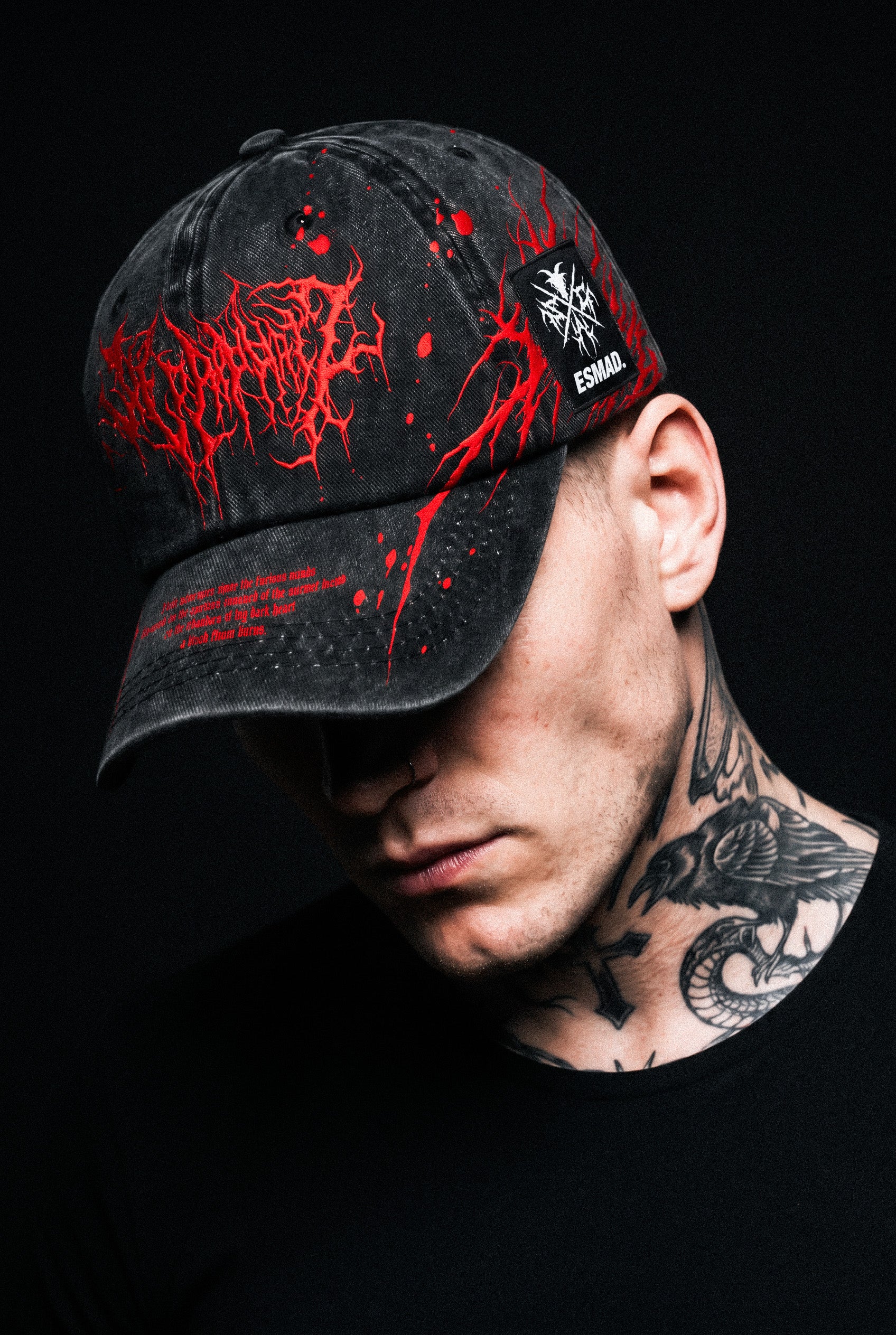 Blood Script (Black) - Distressed Baseball Cap