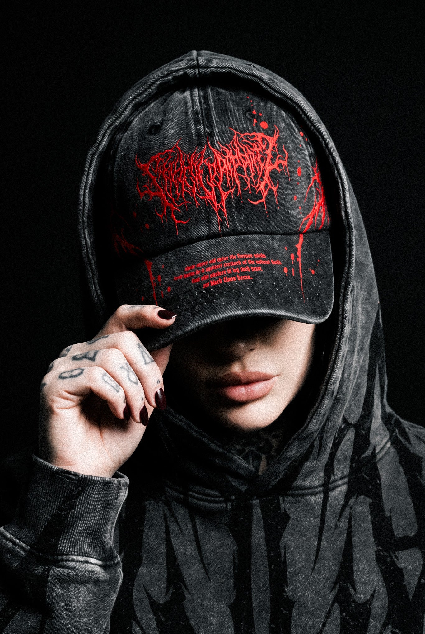 Blood Script (Black) - Distressed Baseball Cap