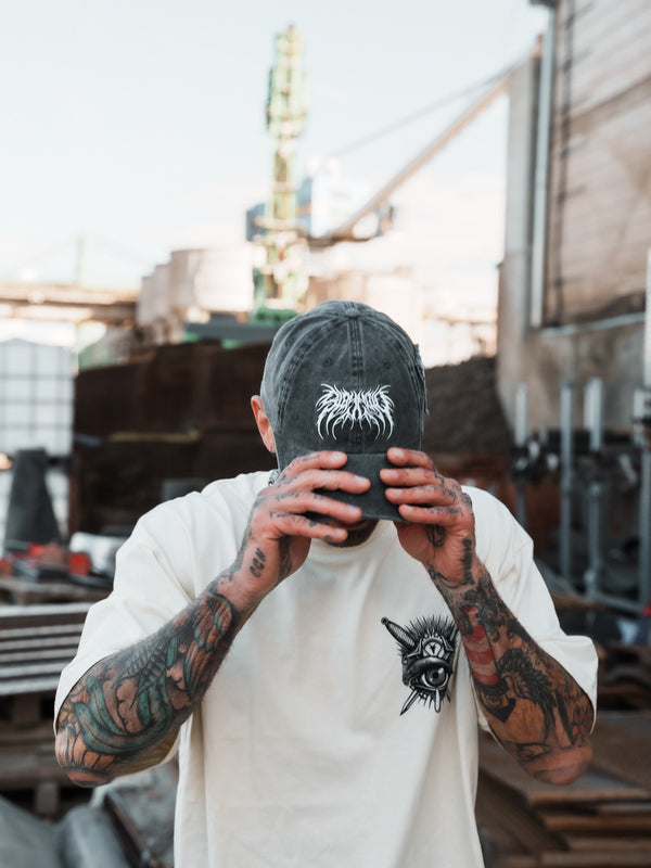 Bloodshot - Bleached Dad Cap (white) Lifestyle Image