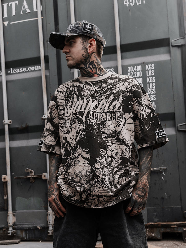 Bloomwound (Allover) - Heavy Oversized T-Shirt (250GSM) Lifestyle Image