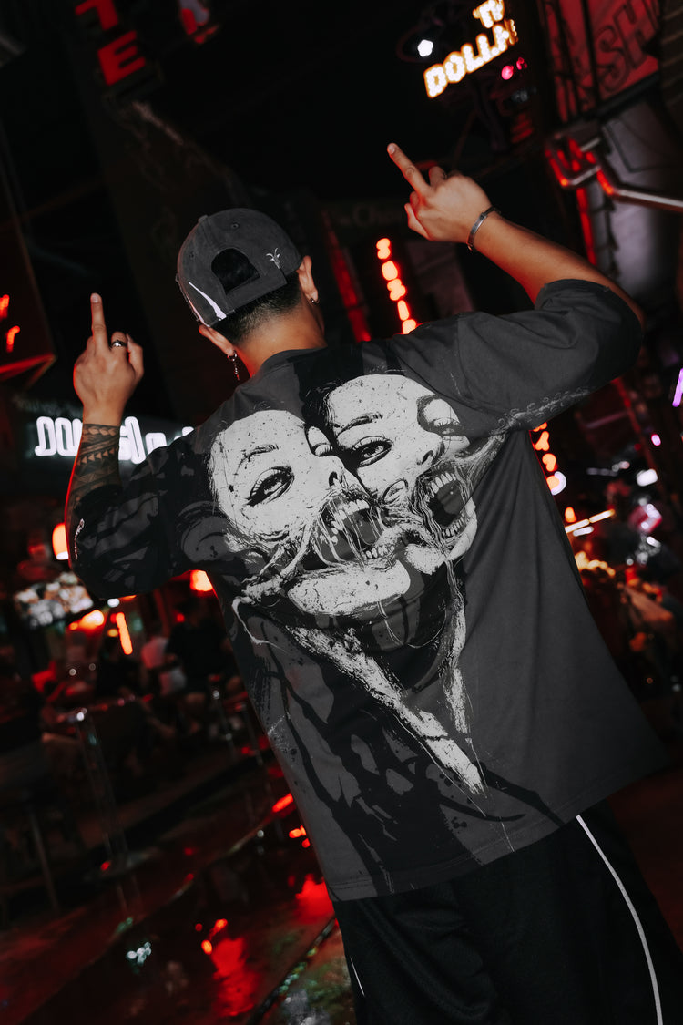 Bride Of The Maw (Black Acid Washed) - Reversible Oversized T-Shirt (200GSM)