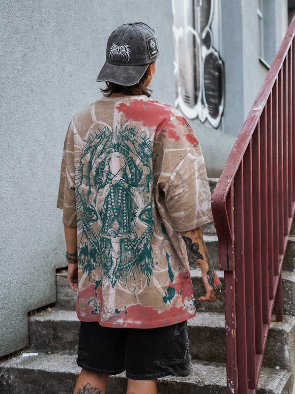 Chains Of God (dirty wash) - Oversized T-Shirt (200GSM) Lifestyle Image