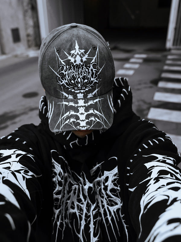 Doom Drifter - Distressed Dad Cap (acid grey) Lifestyle Image