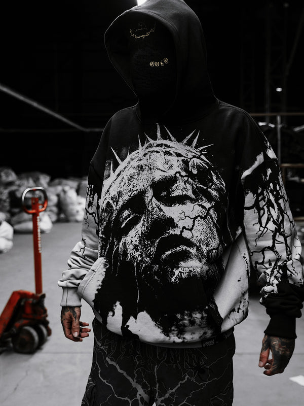 Duskbound (black grey) - Oversized Hoodie (350GSM) Lifestyle Image
