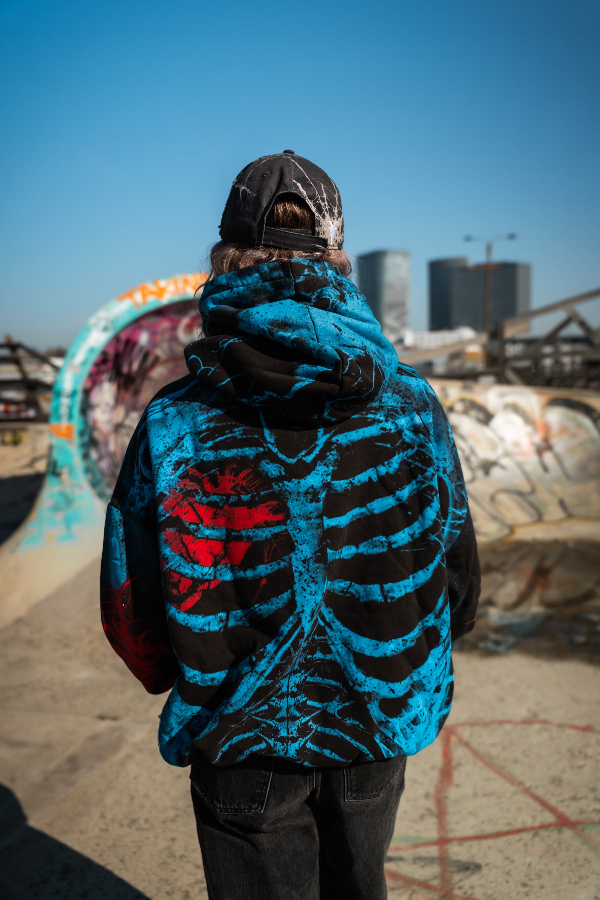 Glass Bones (blue) - Heavy Oversized Hoodie (400GSM)