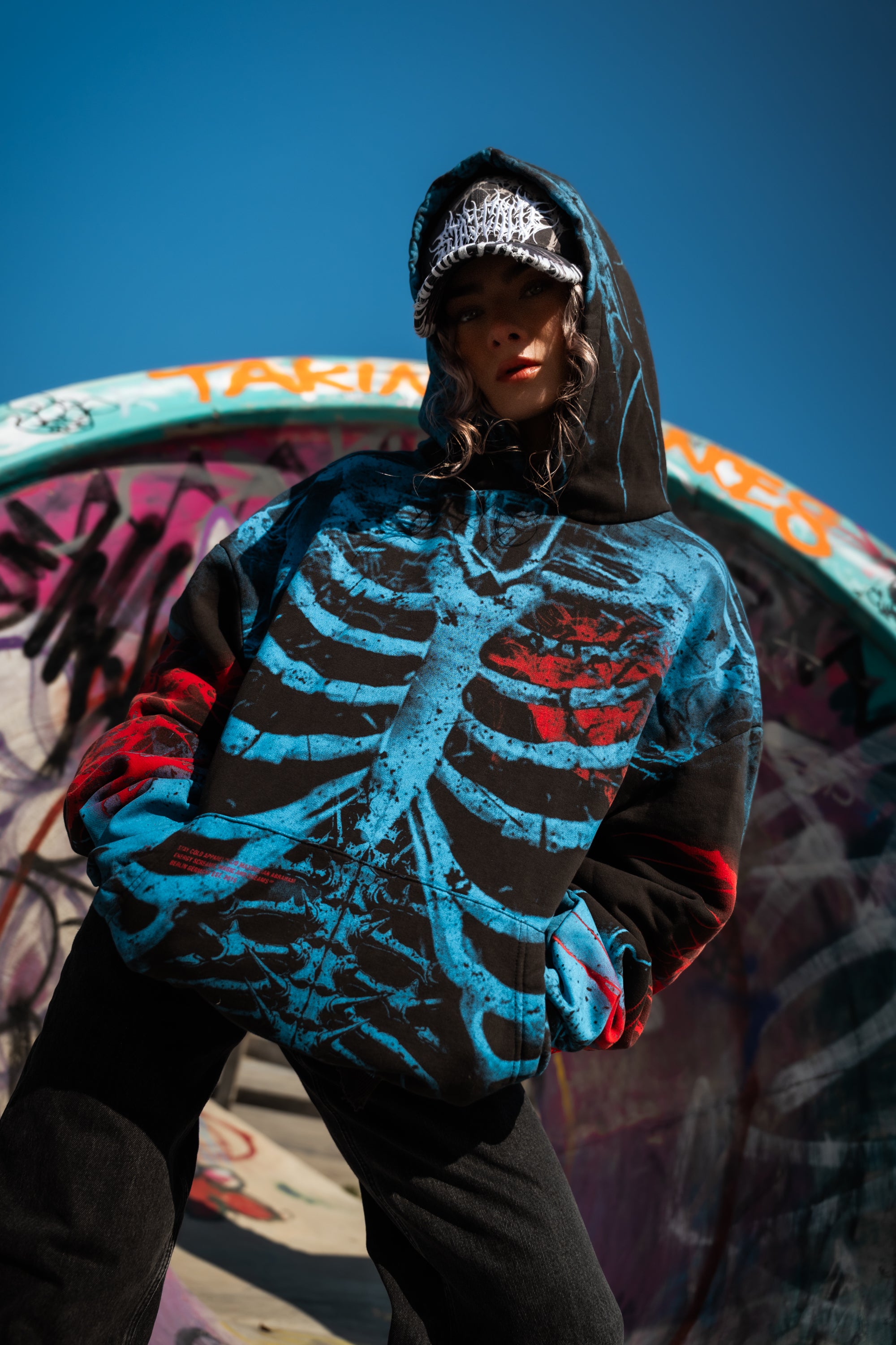 Glass Bones (blue) - Heavy Oversized Hoodie (400GSM)