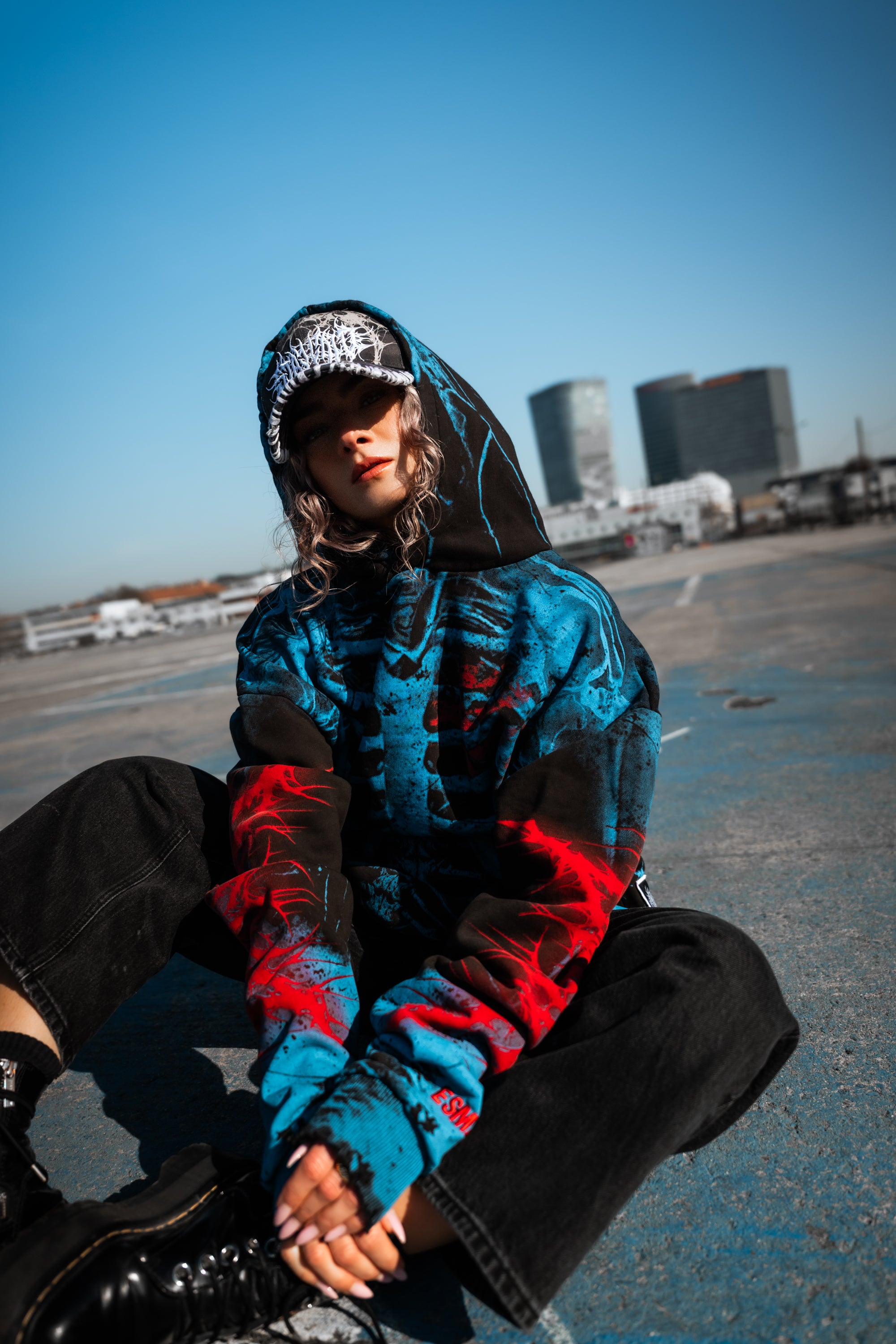 Glass Bones (blue) - Heavy Oversized Hoodie (400GSM)