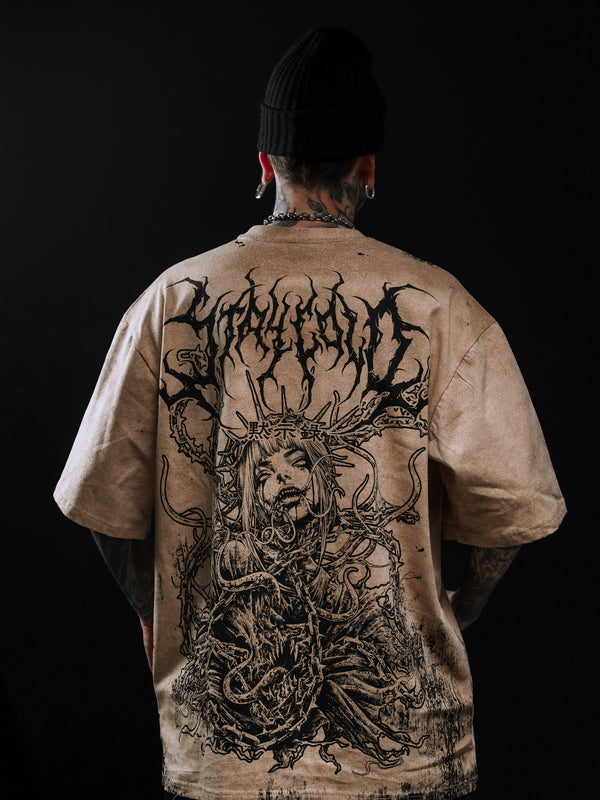 Gravewire (beige) - Oversized T-Shirt (200GSM) Lifestyle Image