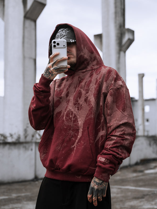 Grimfall - Heavy Oversized Hoodie (Rusty Red) 400GSM Lifestyle Image