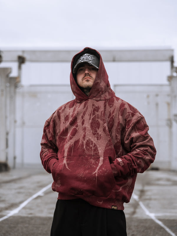 Grimfall - Heavy Oversized Hoodie (Rusty Red) 400GSM Lifestyle Image