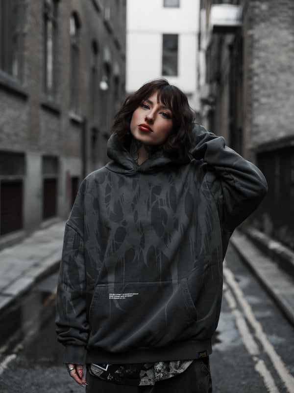 Grimfall - Heavy Oversized Hoodie (Acid Washed) 400GSM Lifestyle Image