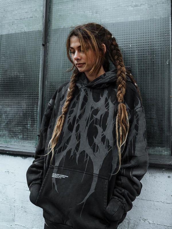 Grimfall - Heavy Oversized Hoodie (Acid Washed) 400GSM Lifestyle Image