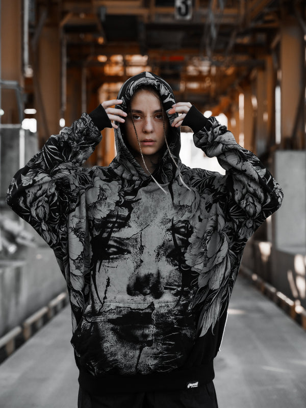 Heart Like Winter (allover) - Heavy Oversized Hoodie (400GSM) Lifestyle Image