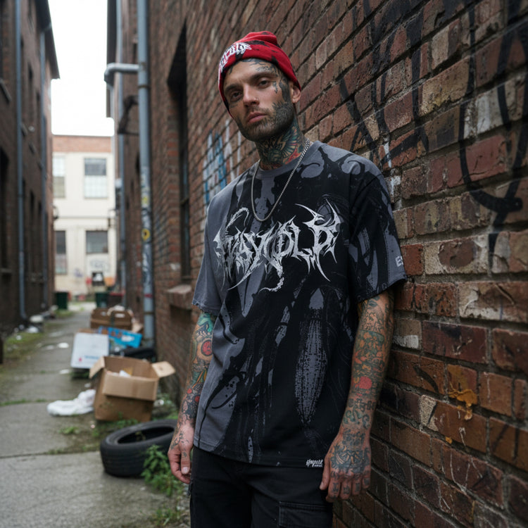 Bride Of The Maw (Black Acid Washed) - Reversible Oversized T-Shirt (200GSM) Image 7