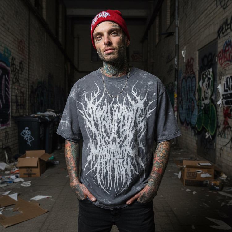 Bride Of The Maw (Black Acid Washed) - Reversible Oversized T-Shirt (200GSM) Image 3